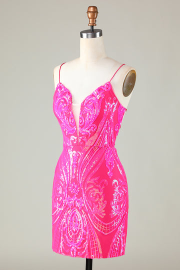 Fucsia Tirantes de Espagueti Vestido de Cóctel